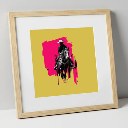 Magenta High Noon western horse art print in natural frame