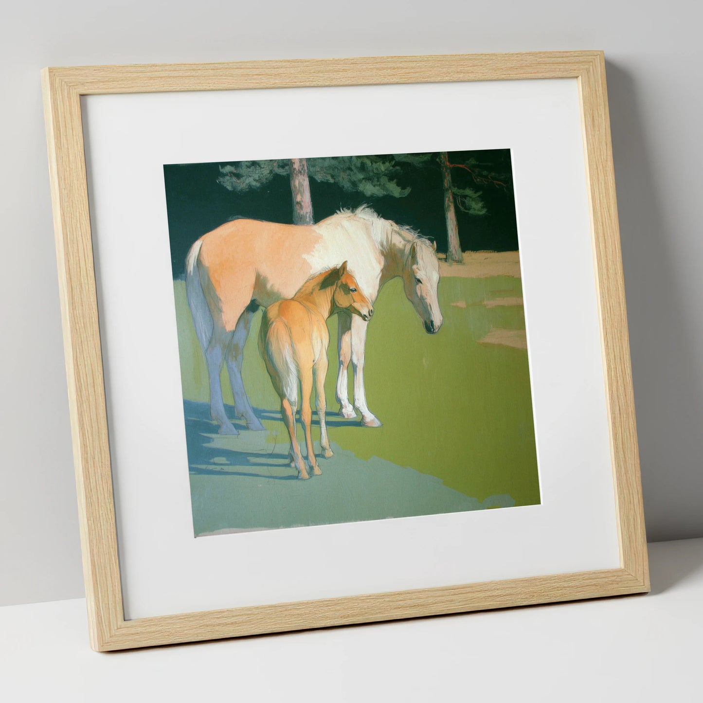 Quiet Pasture Shadows horse landscape art print in natural frame