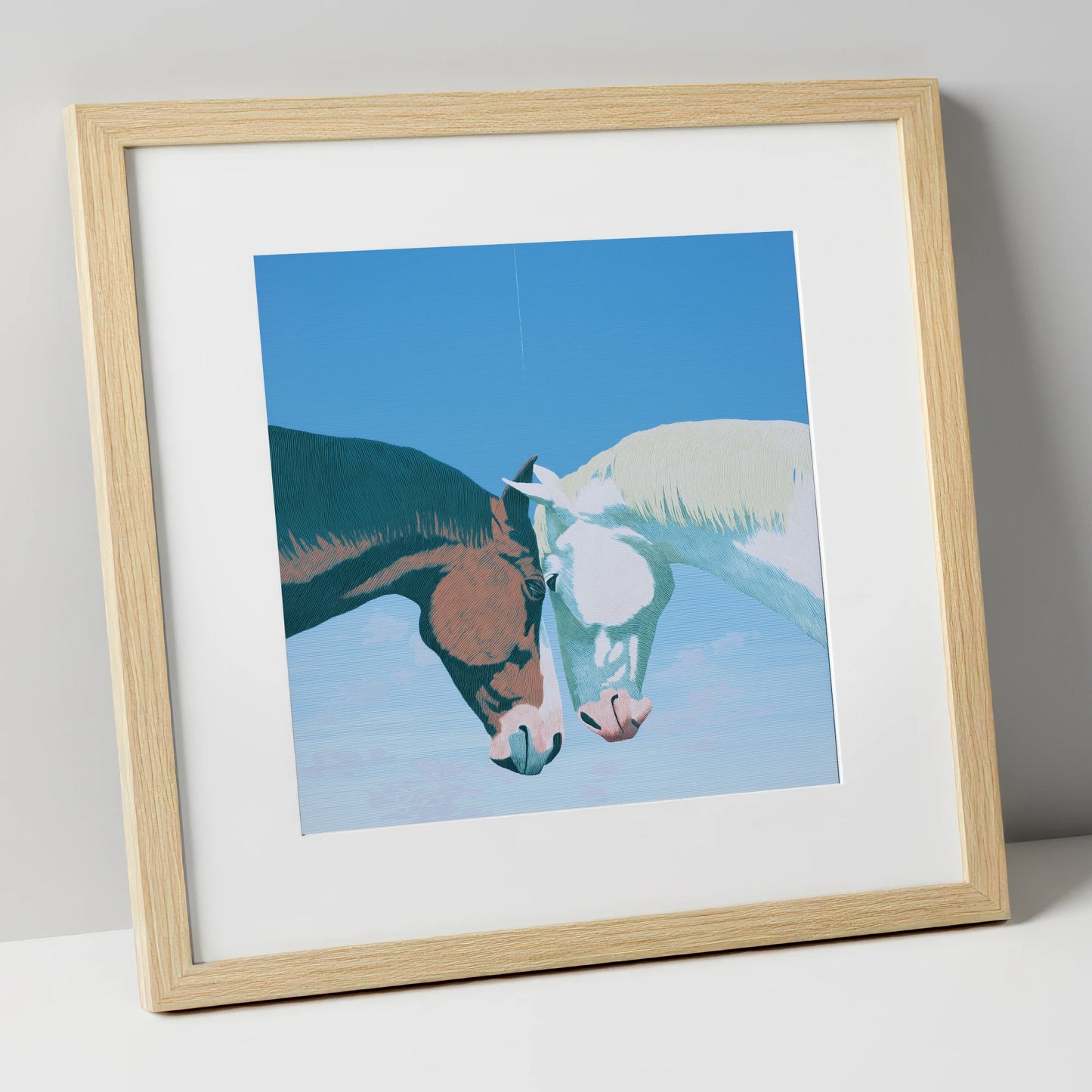 Quiet Companionship horse portrait art print in natural frame