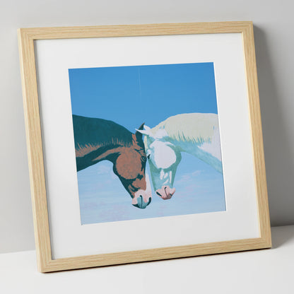 Quiet Companionship horse portrait art print in natural frame