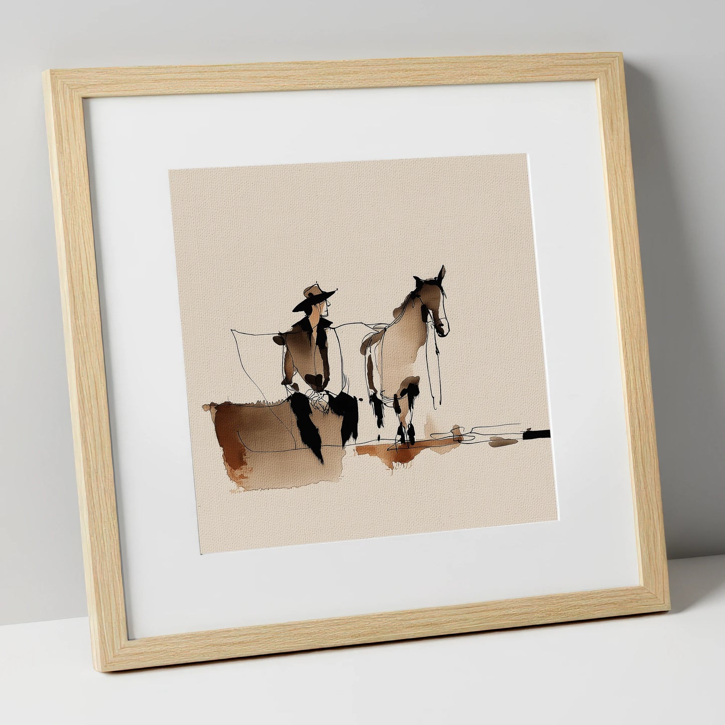 Rest on the Trail western horse art print in natural frame