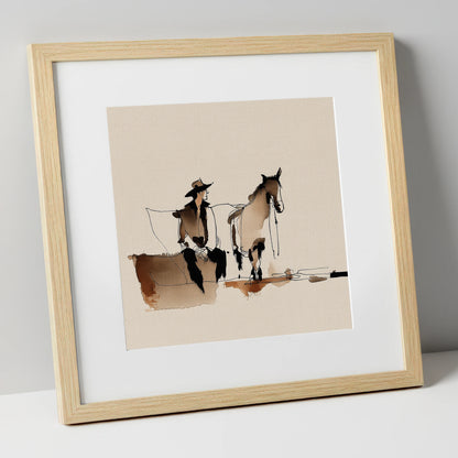 Rest on the Trail western horse art print in natural frame