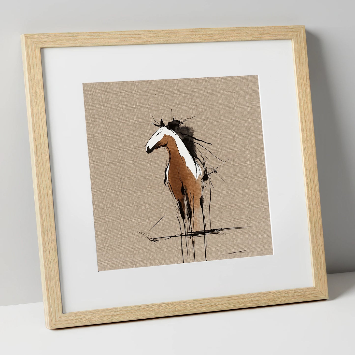 Raw Equine Spirit horse portrait art print in natural frame