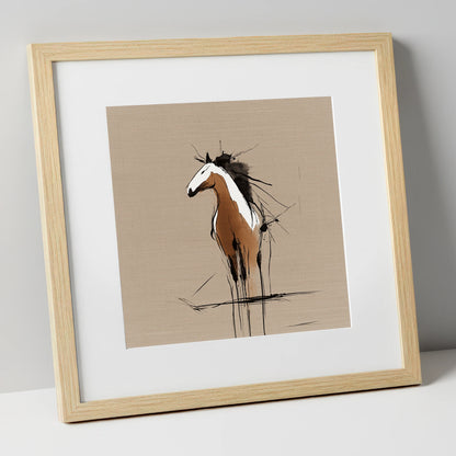 Raw Equine Spirit horse portrait art print in natural frame