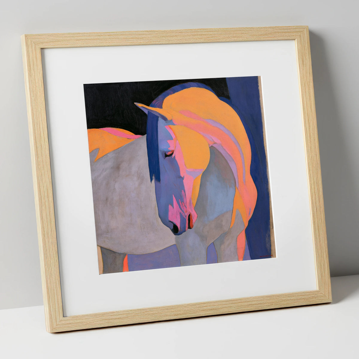 Colourful Painted Grey Horse horse breed art print in natural frame