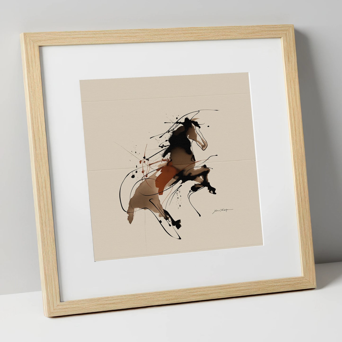 Untamed Sepia Spirit wild horses art print in natural frame