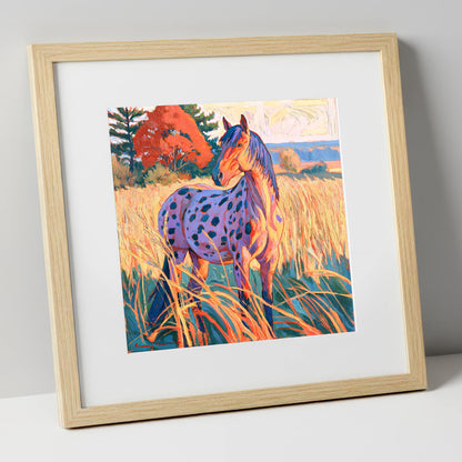 Spotted Appaloosa in Autumn Grass horse breed art print in natural frame