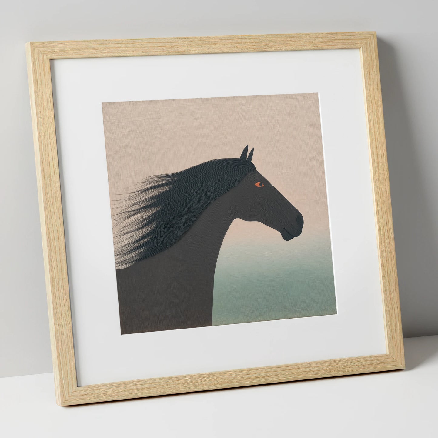 The Onyx Silhouette horse breed art print in natural frame