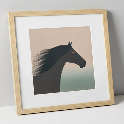 The Onyx Silhouette horse breed art print in natural frame