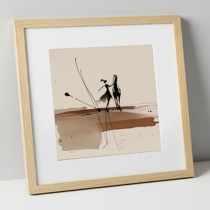 Fluid Harmony horse & rider art print in natural frame