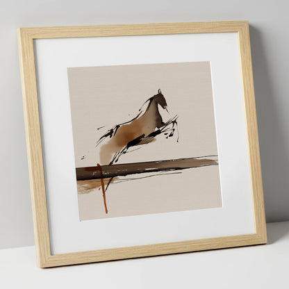 Airborne Elegance show jumping horse art print in natural frame