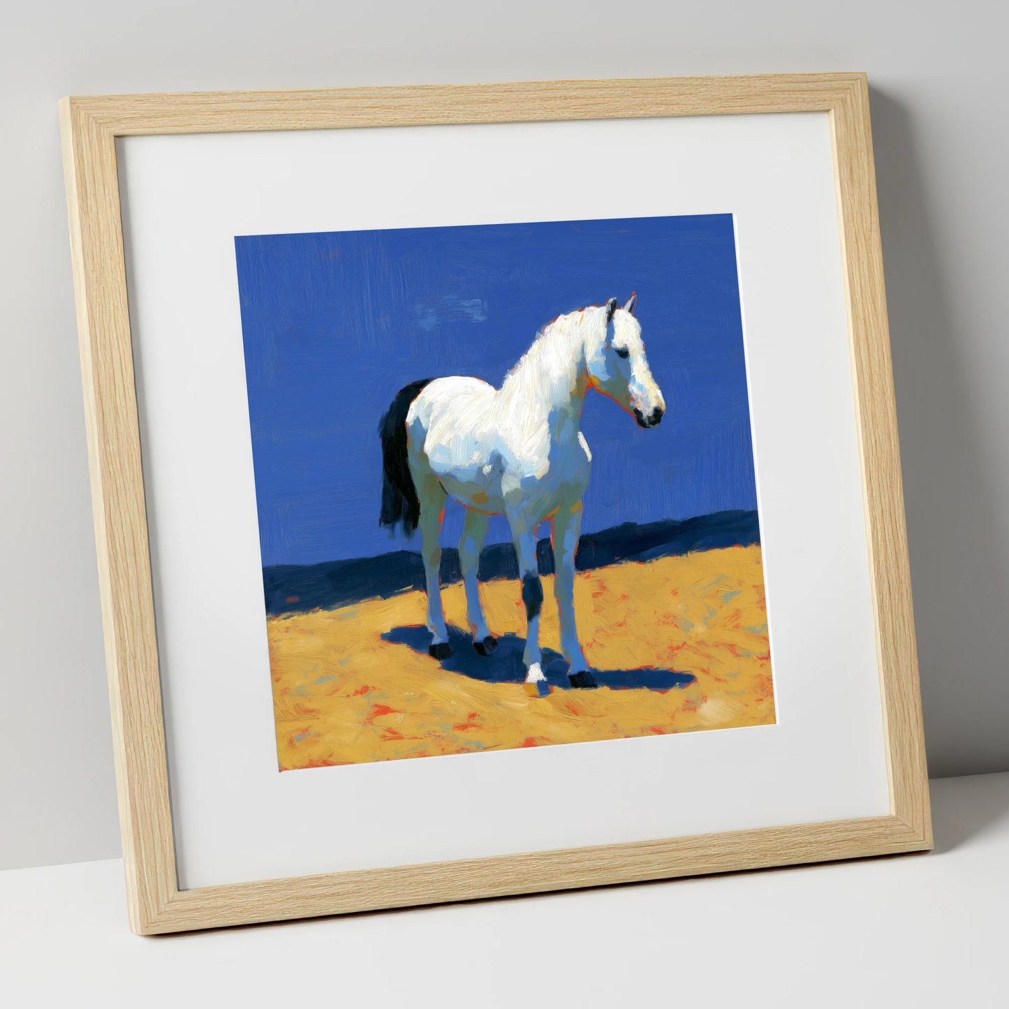 Sunlit Grey horse breed art print in natural frame