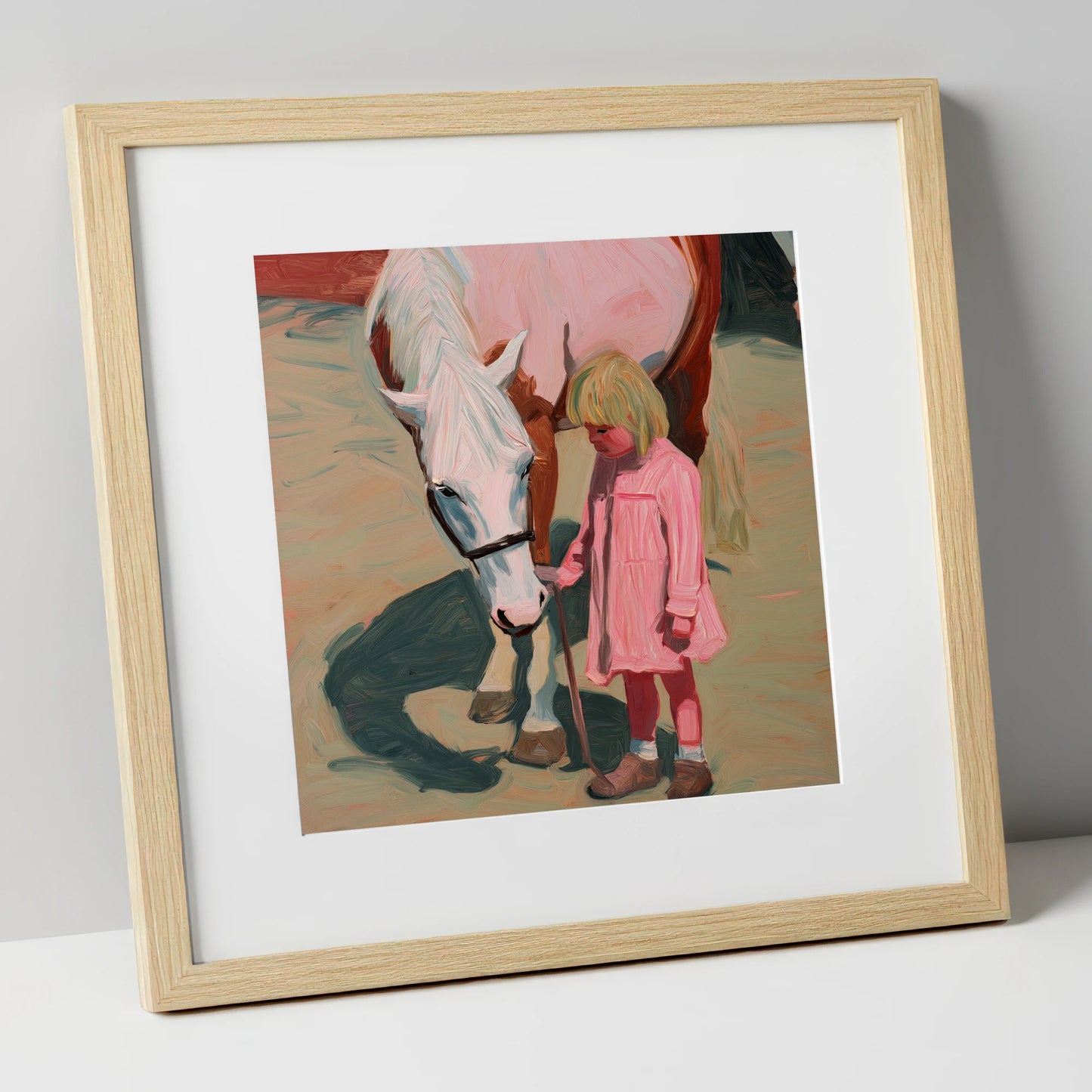 A Quiet Understanding horse & rider art print in natural frame