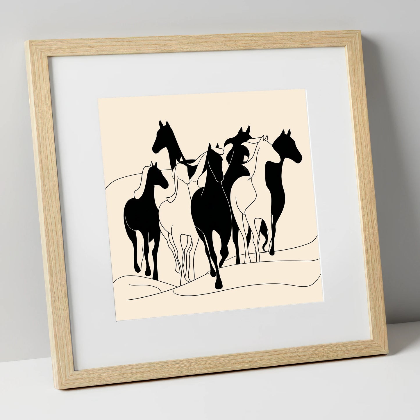 Fluid Herd Harmony wild horses art print in natural frame
