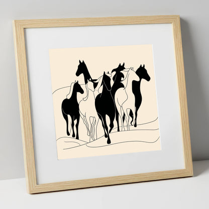 Fluid Herd Harmony wild horses art print in natural frame