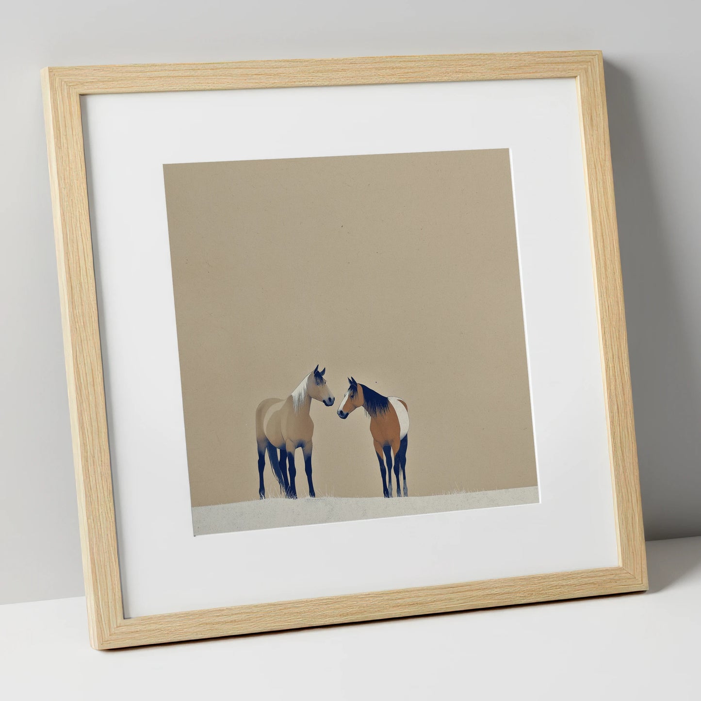 Quiet Companions wild horses art print in natural frame
