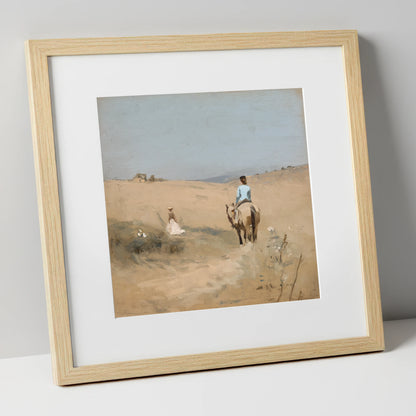 The Summer Hack horse & rider art print in natural frame