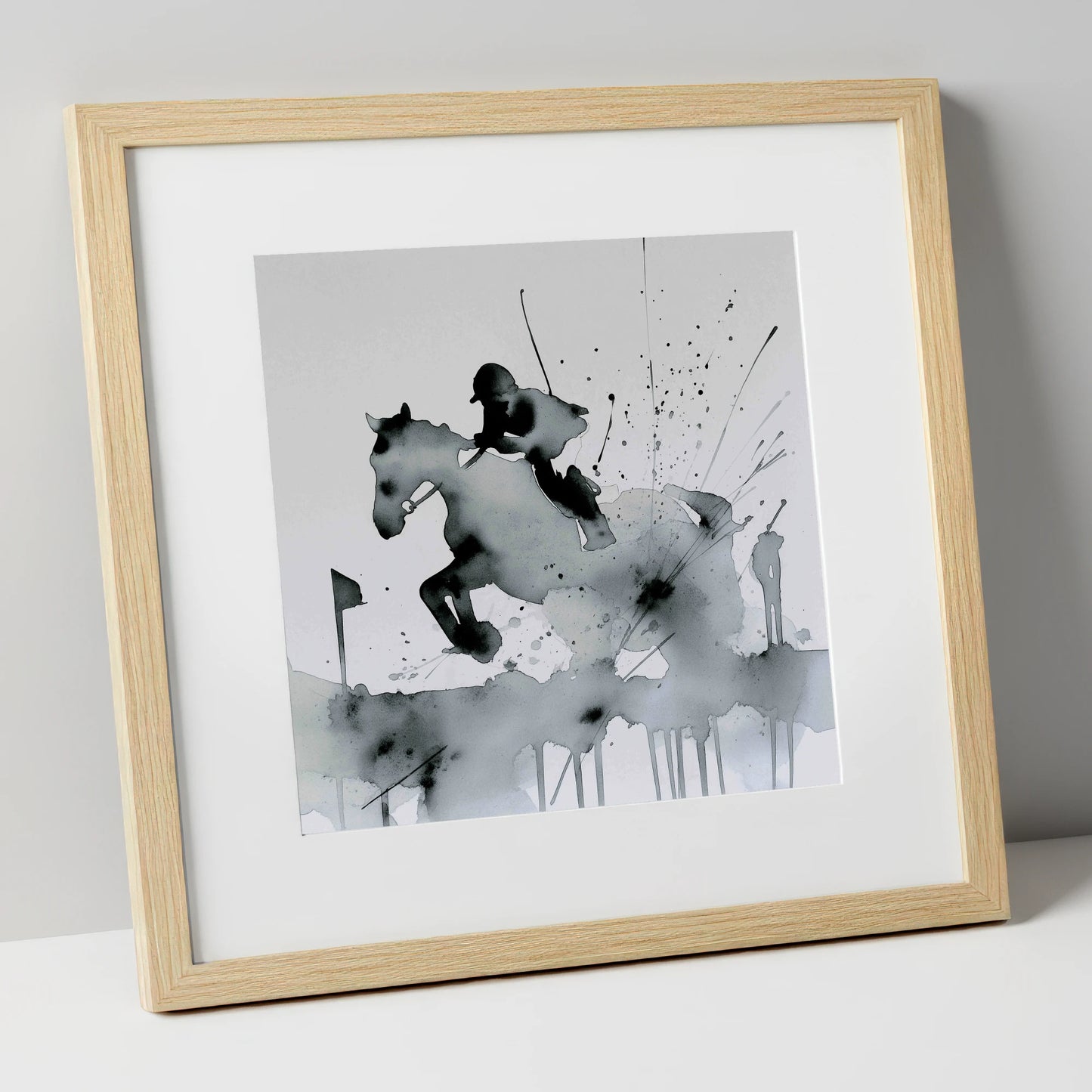 The Bold Clearance show jumping horse art print in natural frame