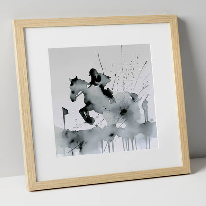 The Bold Clearance show jumping horse art print in natural frame