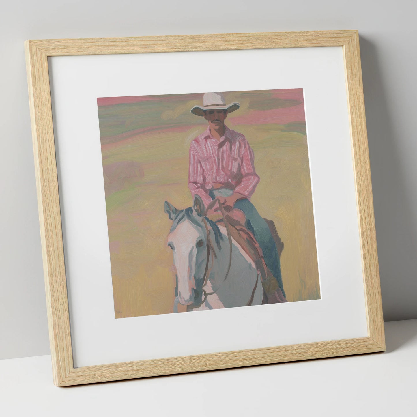 Dusk on the Plains western horse art print in natural frame