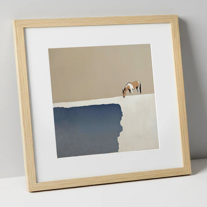 The Quiet Expanse horse landscape art print in natural frame