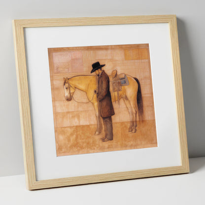 The Quiet Bond western horse art print in natural frame