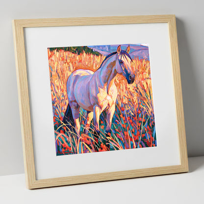 Vibrant Horse in Golden Grass horse breed art print in natural frame