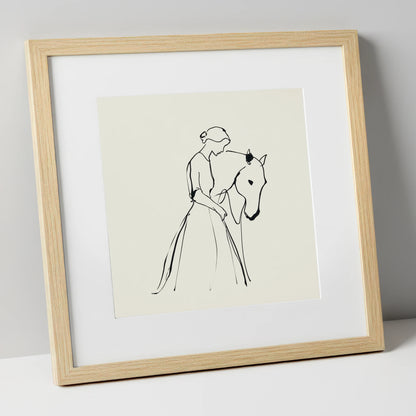 Elegant Connection horse & rider art print in natural frame