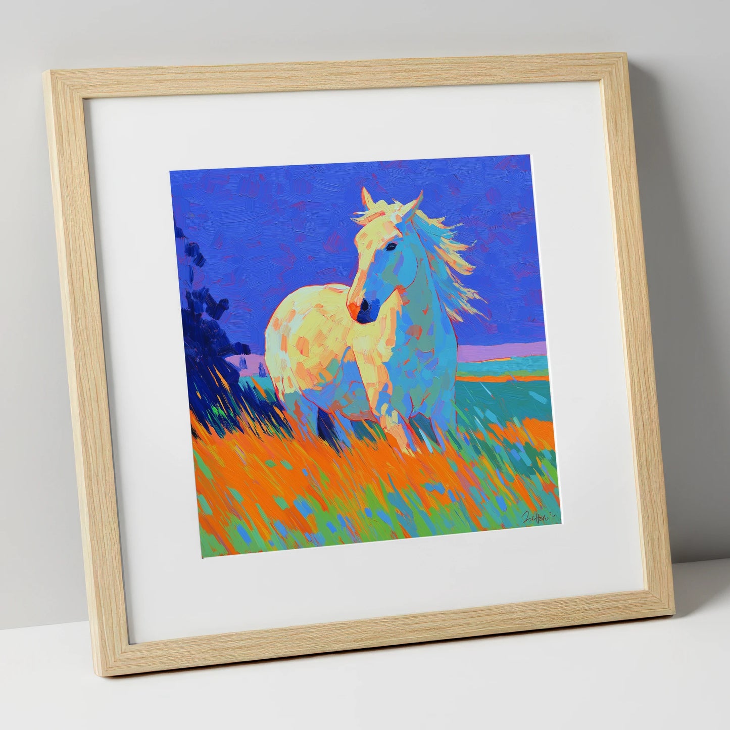 Vibrant Equine Spirit horse portrait art print in natural frame