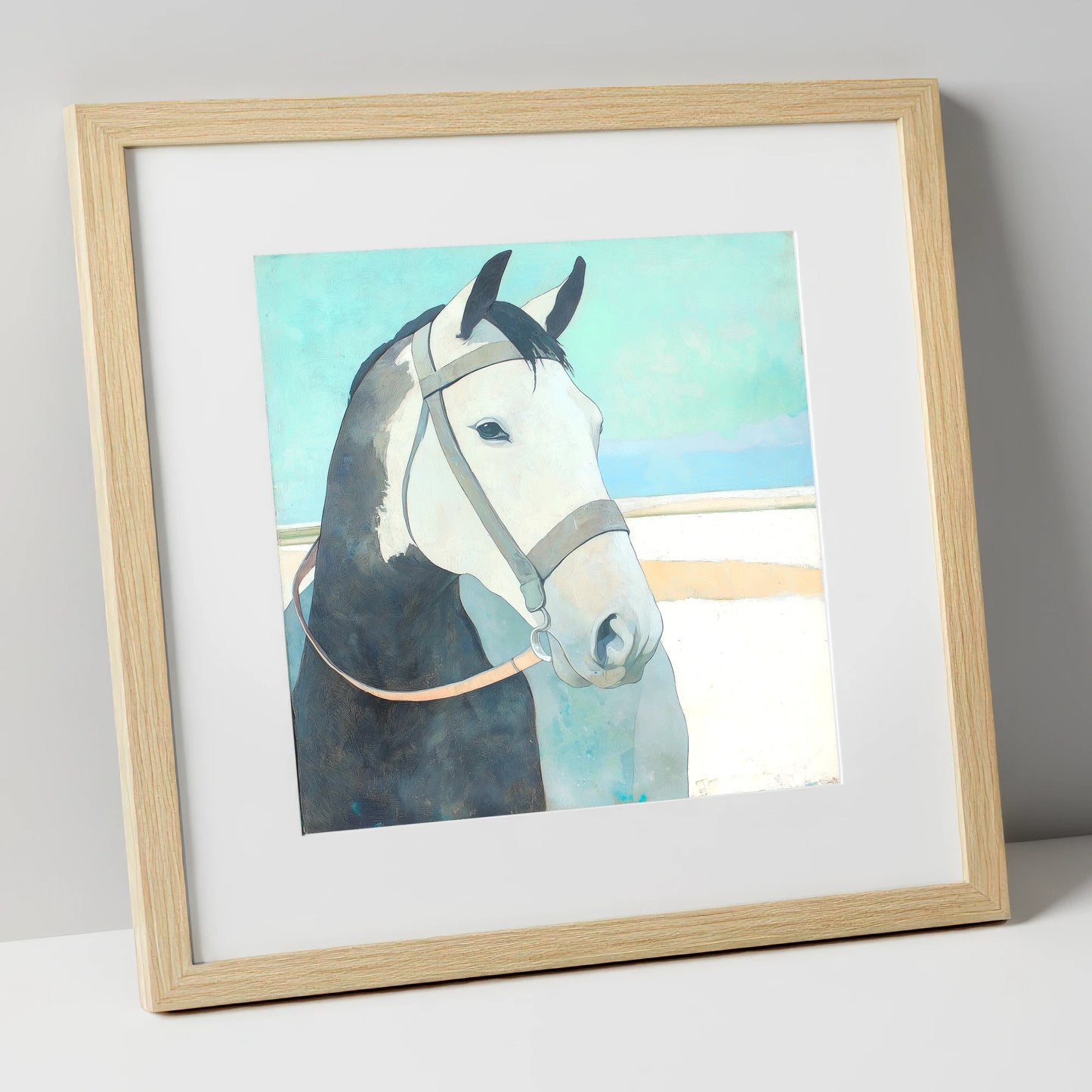 Modern Working Grey working horse art print in natural frame