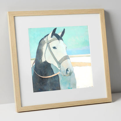 Modern Working Grey working horse art print in natural frame