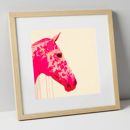 Vibrant Magenta Profile horse portrait art print in natural frame