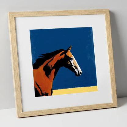 Vibrant Bay Gallop racing horse art print in natural frame