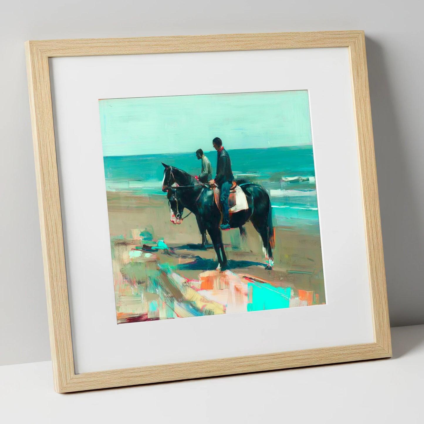 The Shoreline Hack horse landscape art print in natural frame