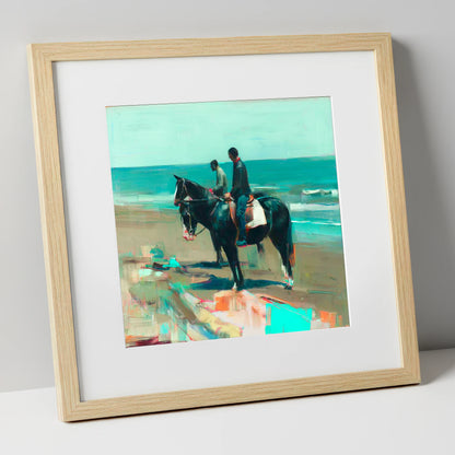 The Shoreline Hack horse landscape art print in natural frame