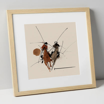 The Ride-Off polo horse art print in natural frame