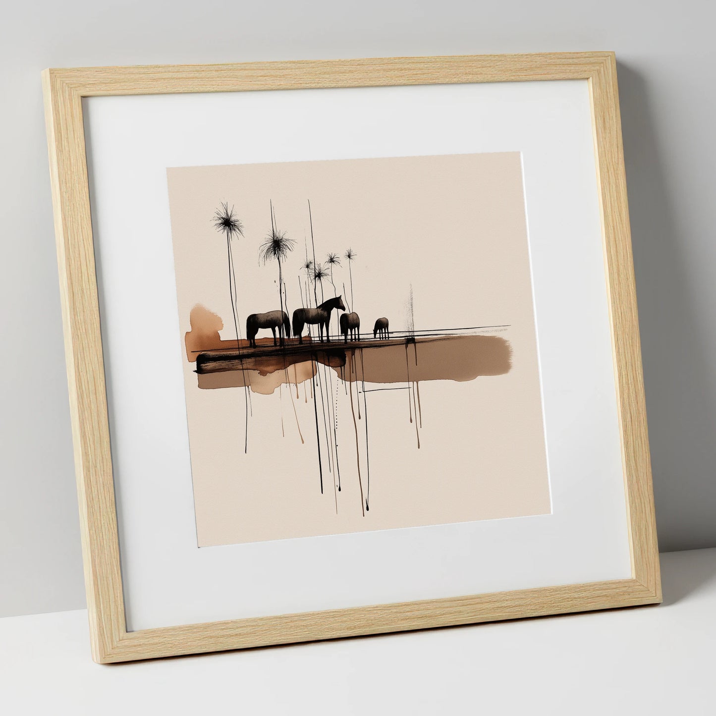 Silent Gathering at Dusk wild horses art print in natural frame