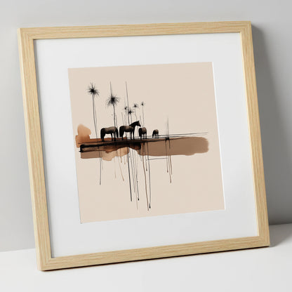 Silent Gathering at Dusk wild horses art print in natural frame