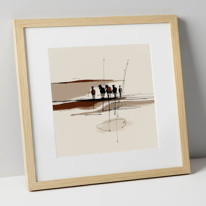 Abstract Herd Shadows wild horses art print in natural frame