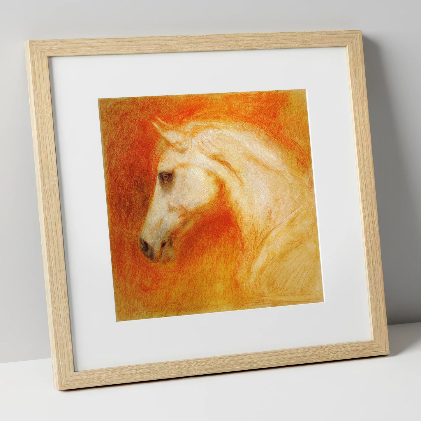 Terracotta Spirit horse portrait art print in natural frame