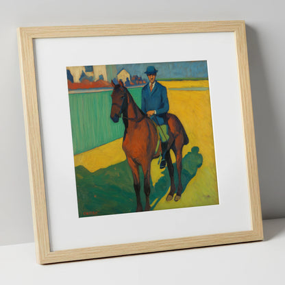 Vivid Morning Exercise racing horse art print in natural frame