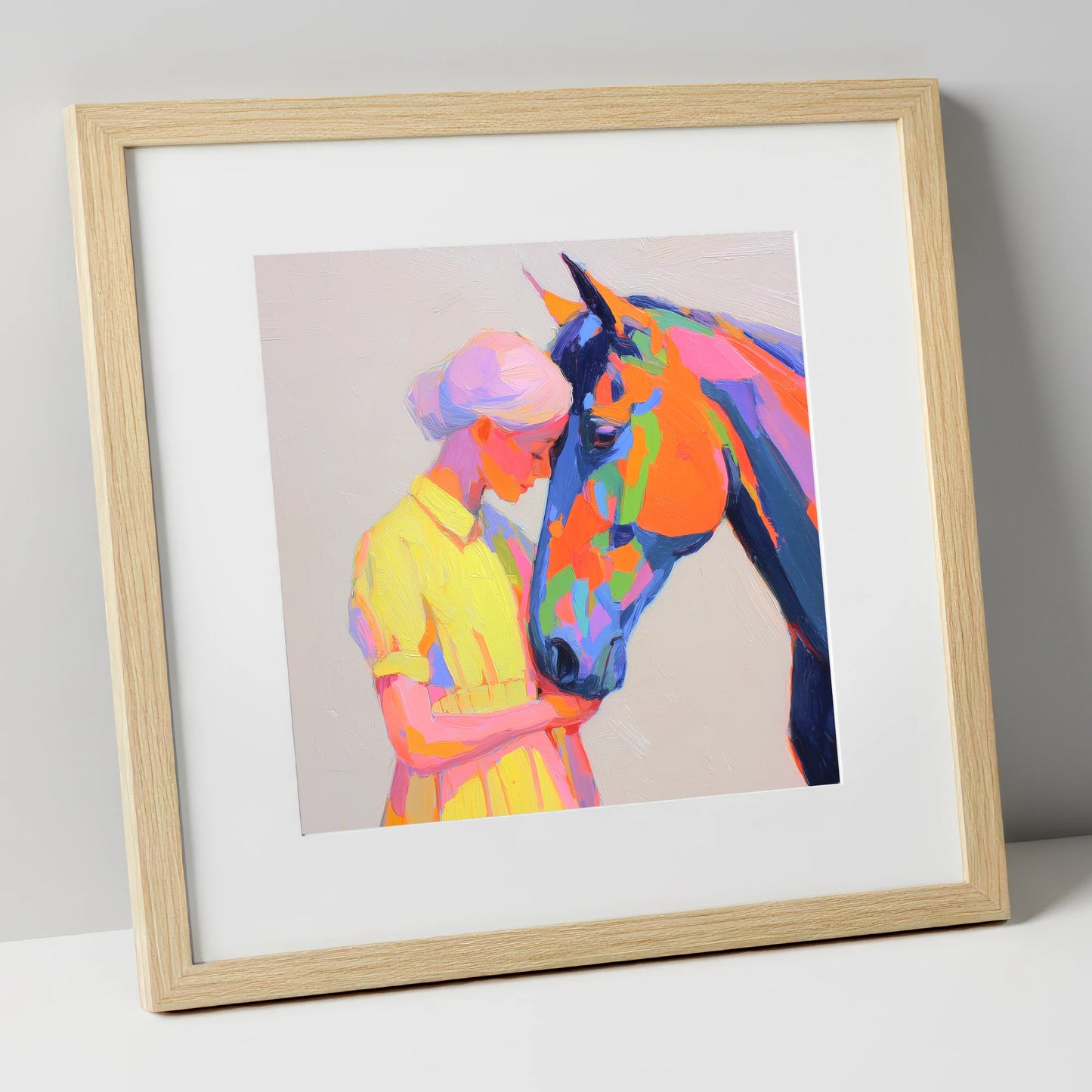 Radiant Connection horse & rider art print in natural frame