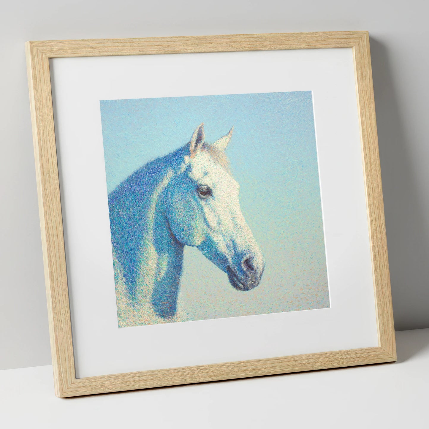 Ethereal Grey Portrait horse portrait art print in natural frame