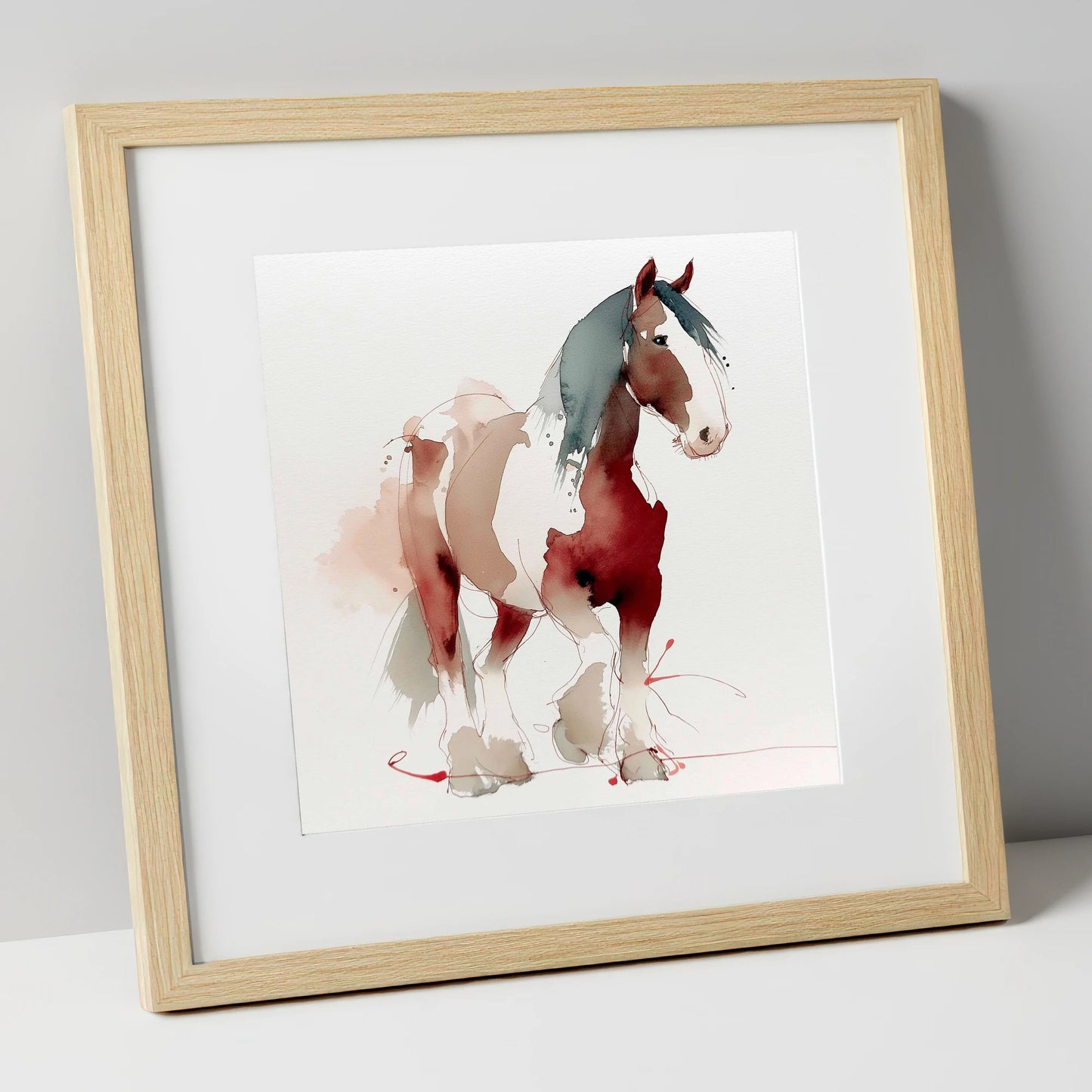 Crimson Wash Heavy Horse horse breed art print in natural frame