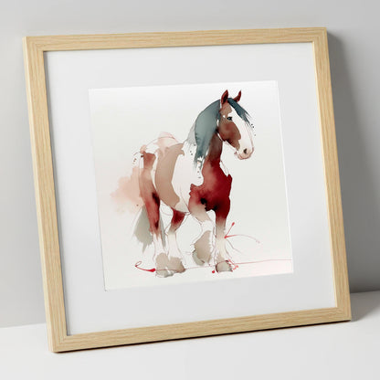 Crimson Wash Heavy Horse horse breed art print in natural frame