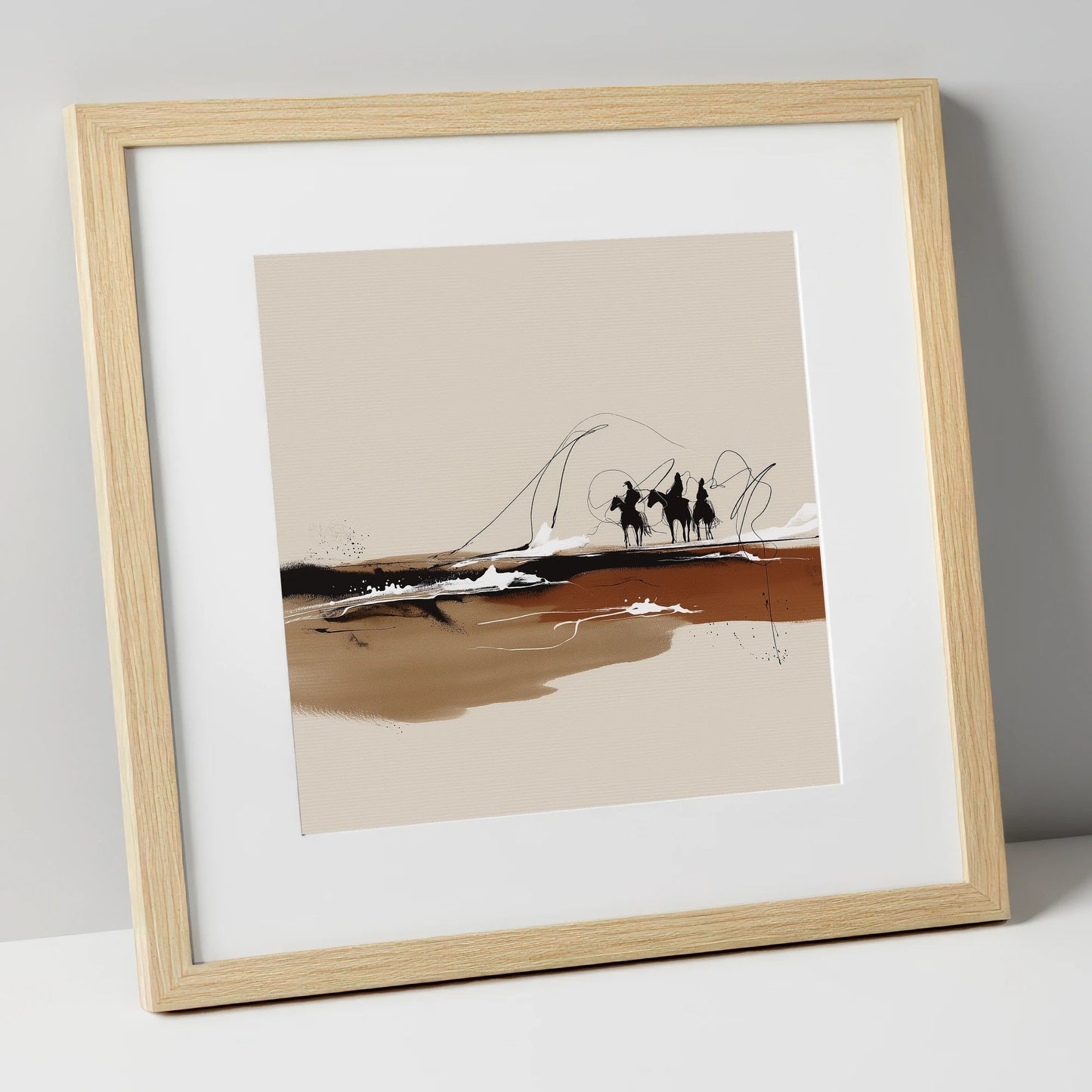 Riders of the Plains western horse art print in natural frame