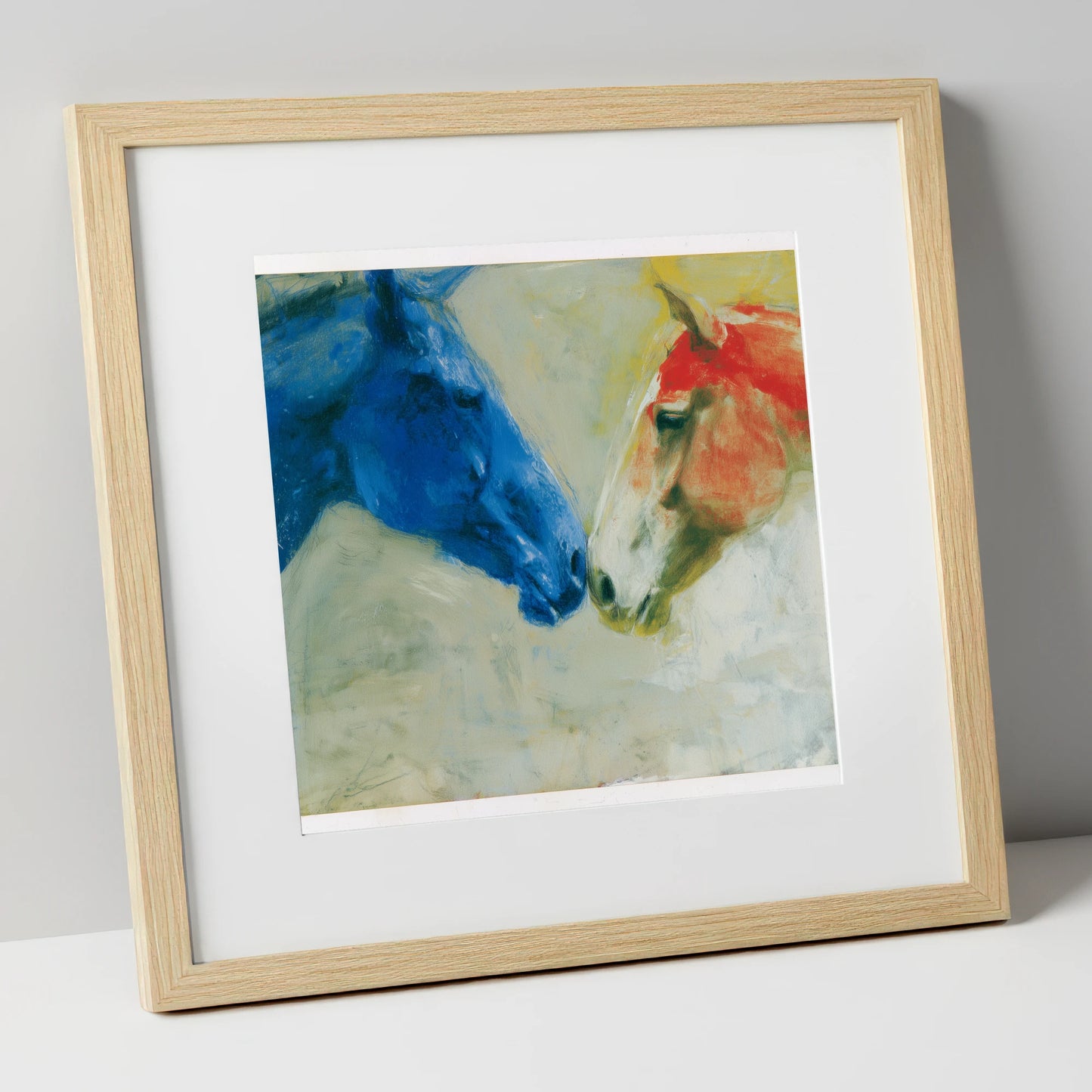 Cerulean and Crimson Bond horse portrait art print in natural frame