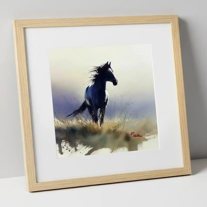 Into the Wind wild horses art print in natural frame