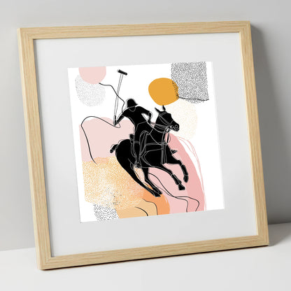 Graphic Polo Motion polo horse art print in natural frame