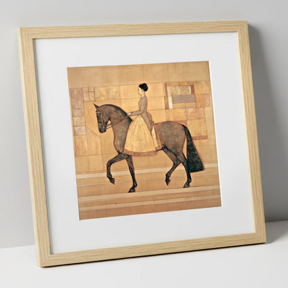 Golden Era Dressage dressage horse art print in natural frame